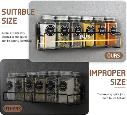 VITEVER Magnetic Spice Rack, 4 Pack, 24 Square Glass Jars with Lids, Quick-Find Pre-Printed Labels, Funnel, Space Saver, Refrigerator and Microwave Oven Organizer - Image 3