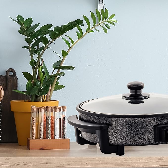 OVENTE 11.5-Inch Electric Skillet & Frying Pan, 1400W Nonstick Cooking Pan with Adjustable Temperature Control, Tempered Glass Lid with Steam Vent, Cool-Touch Handles, Easy-Clean Black SK11112B - Image 9