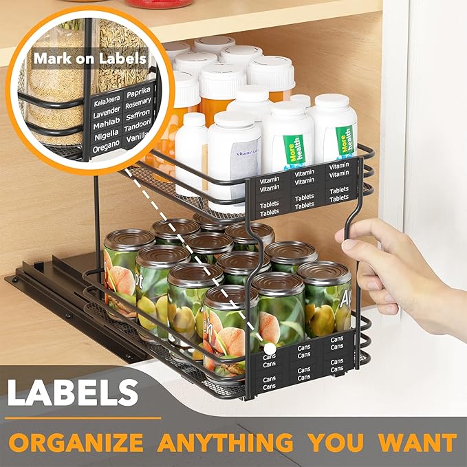 SpaceAid Pull Out Spice Rack Organizer for Cabinet, Heavy Duty Slide Out Seasoning Kitchen Organizer, Cabinet Organizer, with Labels and Chalk Marker, 6.5" W x10.75 D x8.5 H, 1 Drawer 2-Tier - Image 5