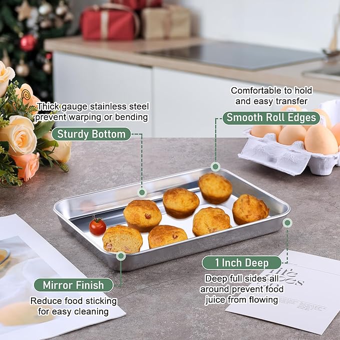 Homikit Toaster Oven Pan with Rack Set (1 Pan+1 Rack), 9 x 7 Inch Small Baking Sheet with Wire Rack, Stainless Steel Cookie Sheets for Baking, Cookie Bacon Tray with Cooling Rack, Dishwasher Safe