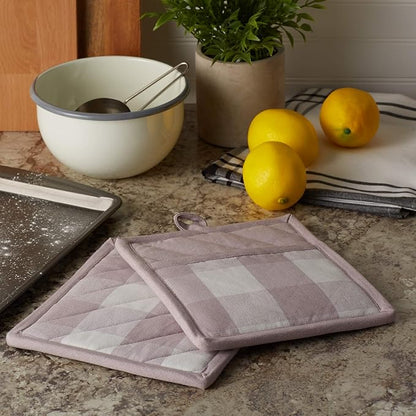 DII Buffalo Check Kitchen Collection, Classic Farmhouse Kitchen Set, Potholder, Dusty Lilac, 2 Piece