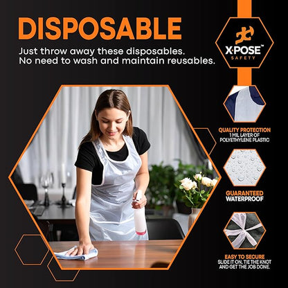 Xpose Safety 4000 White Plastic Disposable Aprons for Cooking & more Individually Packaged Durable 1 Mil Waterproof Polyethylene 24" x 48" - Image 4