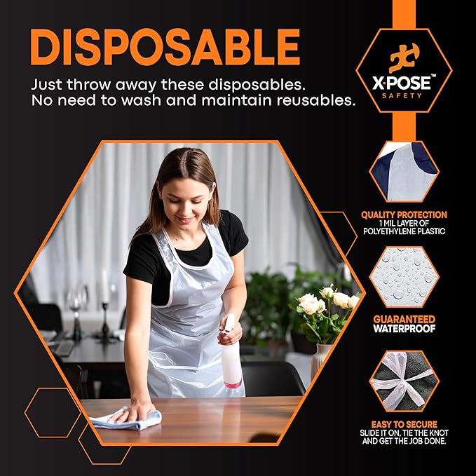 Xpose Safety 24,000 White Plastic Disposable Aprons for Cooking & more Individually Packaged Durable 1 Mil Waterproof Polyethylene 24" x 48" - Image 4