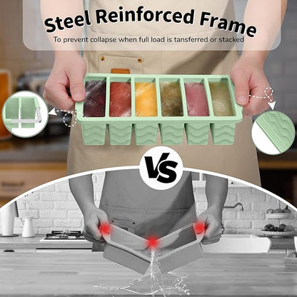2-Pack Silicone Freezer Trays with Lid, 2 Large 2-Cup(500ml) & 6 Small 1/2-Cup(125ml) Soup Freezer Container Molds, Ice Cube Tray For Meal Prep & Freezing Soup, Stews, Sauces, Oven & Dishwasher-Safe - Image 3