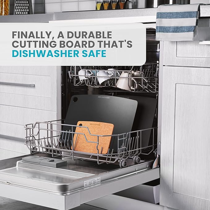 Dishwasher Safe Cutting Board for Kitchen - Large Composite Wood Chopping Board, Thin & Lightweight, Heat Resistant, BPA-Free, Eco-Friendly Cutting Board for Meal Prep, 14.5 x 11.25 Inch (Slate Black) - Image 4