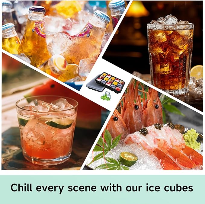 Tvmania Ice Cube Trays Set of 2, Easy Release 15 Flexible Silicone Ice Cube Molds with Removable Lid Reusable Freezer Ice Trays Stackable for Whiskey, Baby Food, BPA Free (black) - Image 6