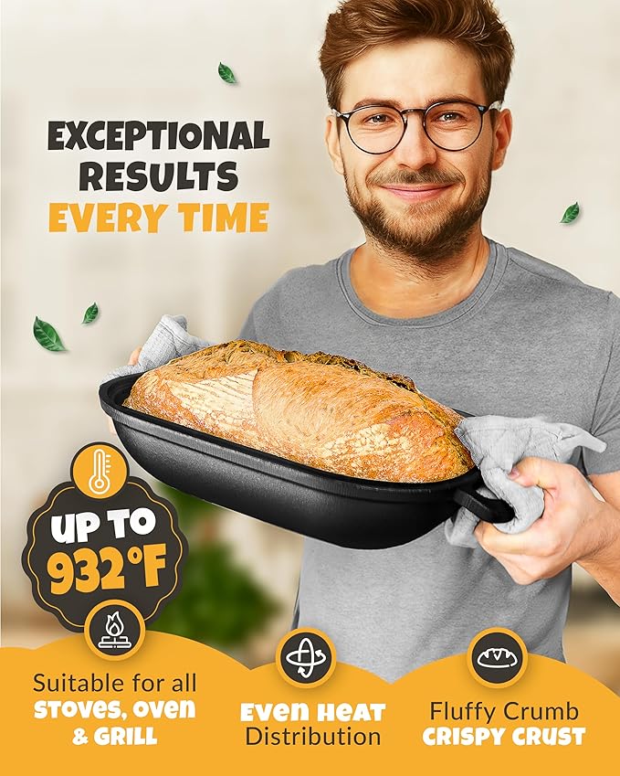 CRUSTLOVE Cast Iron Bread-Pan with Lid - incl. Sourdough Bread Baking Supplies - like Banneton Bread-Proofing Basket - 7.2QT Bread-Oven Dutch, Oven for Bread-Baking Cast Iron Pan Scoring Tool Lame Kit - Image 6