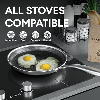 COOKER KING 8-Inch Stainless Steel Pan, Hybrid Nonstick Frying Pan, Skillet, 3-Ply Clad Cookware, Even Heat Distribution, Dishwasher & Oven Safe, with Stay-Cool Handle, Induction Compatible - Image 2