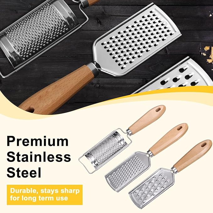 Handheld Cheese Graters with Cleaning Brush Stainless Steel Vegetable Grater with Wood Handle Multifunctional Kitchen Food Shredder for Chocolate Butter Nuts Ginger (Wooden Handle) By beardo decor - Image 5
