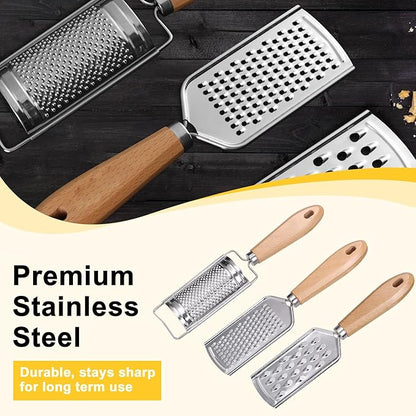 Handheld Cheese Graters with Cleaning Brush Stainless Steel Vegetable Grater with Wood Handle Multifunctional Kitchen Food Shredder for Chocolate Butter Nuts Ginger (Wooden Handle) By beardo decor - Image 5