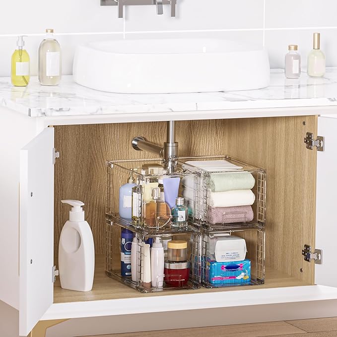 Vtopmart 4 Pack Large Stackable Storage Drawers,Easily Assemble Acrylic Bathroom Closet Undersink Organizers and Storage,Plastic Bins for Kitchen Cabinets,Pantry,Makeup,Medicine Organization - Image 2