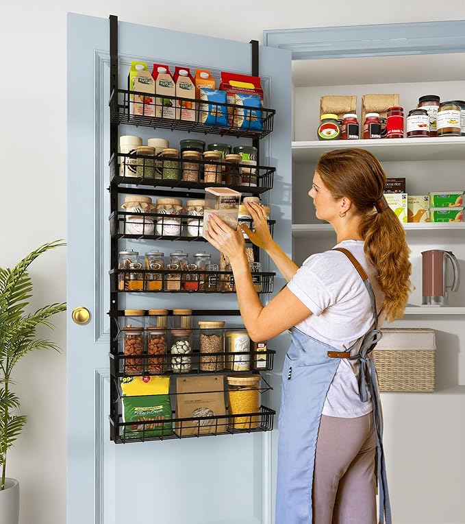 Mefirt Over The Door Pantry Organizer, Pantry Storage and Organization, 6-Tier Adjustable Hanging Baskets, Metal Wall Mount Spice Rack Seasoning Shelves for Home & Kitchen, Laundry Bathroom - Black - Image 6