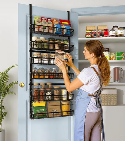 Mefirt Over The Door Pantry Organizer, Pantry Storage and Organization, 6-Tier Adjustable Hanging Baskets, Metal Wall Mount Spice Rack Seasoning Shelves for Home & Kitchen, Laundry Bathroom - Black - Image 6