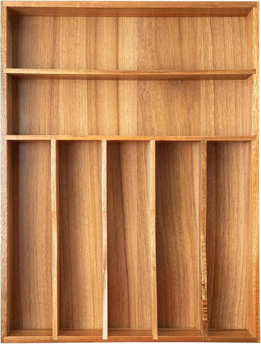 Besilord Silverware Organizer Kitchen Drawer Organizer Utensil Organizer Acacia Silverware Holder Cutlery Organizer in Drawer Flatware Organizer Tray(7 slots, Acacia by Besilord