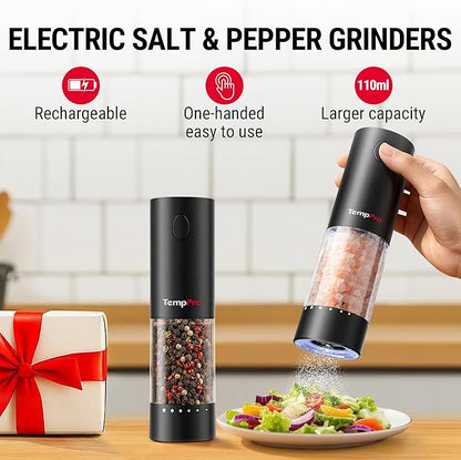TempPro Electric Salt and Pepper Grinder Set Rechargeable, 110ml Automatic Pepper Grinder Shakers with External Adjustment, Refillable Pepper Mill Set for House Warming Gifts(Previously ThermoPro) - Image 6