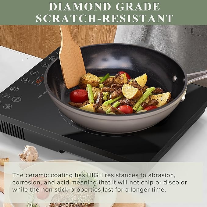Nuwave Healthy Duralon Blue Ceramic Nonstick Cookware Set, Diamond Infused Scratch-Resistant, PFAS Free, Dishwasher & Oven Safe, Induction Ready & Evenly Heats, Tempered Glass Lids & Stay-Cool Handles - Image 4