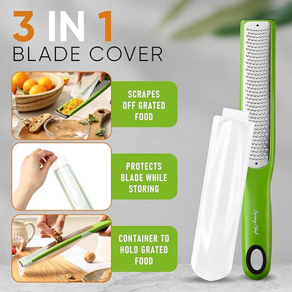 Spring Chef Premium Lemon Zester Grater with Handle - Orange, Garlic, Ginger, Nutmeg, Cheese Grater- Handheld Sharp Kitchen Tool - Stainless Steel Citrus Zester with Blade Cover - Fine Shred, Green - Image 4