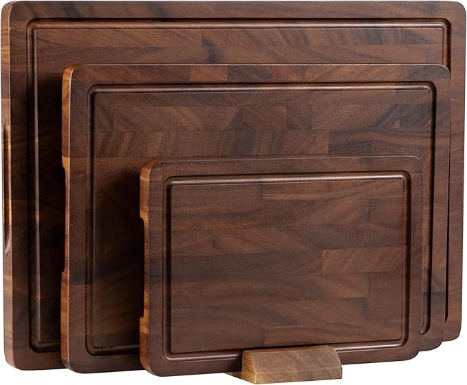 THETCHRY Walnut Wood Cutting Board Set, End Grain Cutting Boards for Kitchen with Handle, Non Toxic Wooden Charcuterie Boards Double Sided, Butcher Block for Meal Prep & Serving with Gift Box by Thetchry