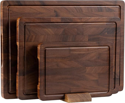 THETCHRY Walnut Wood Cutting Board Set, End Grain Cutting Boards for Kitchen with Handle, Non Toxic Wooden Charcuterie Boards Double Sided, Butcher Block for Meal Prep & Serving with Gift Box by Thetchry
