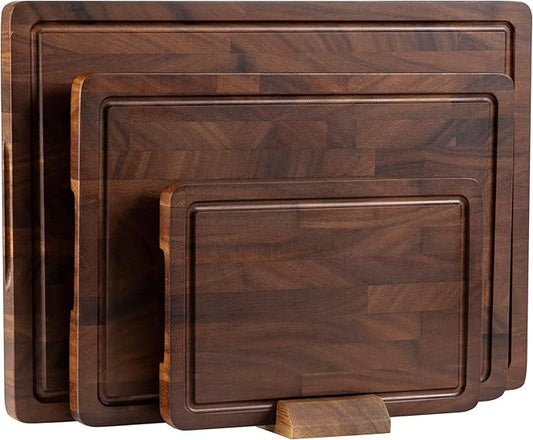 THETCHRY Walnut Wood Cutting Board Set, End Grain Cutting Boards for Kitchen with Handle, Non Toxic Wooden Charcuterie Boards Double Sided, Butcher Block for Meal Prep & Serving with Gift Box by Thetchry