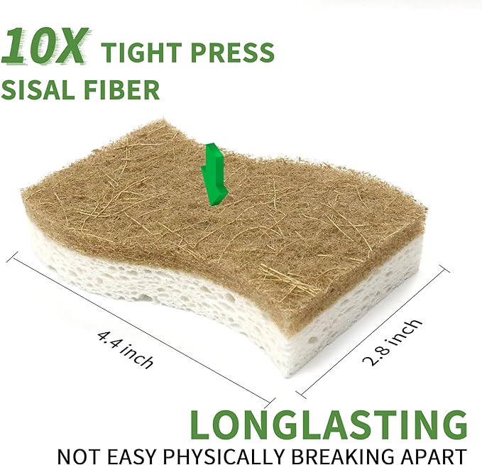 9 Pack Biodegradable Natural Kitchen Sponge - Compostable Cellulose and Coconut Walnut Scrubber Sponge - Eco Friendly Sustainable Sponges for Dishes - Image 5