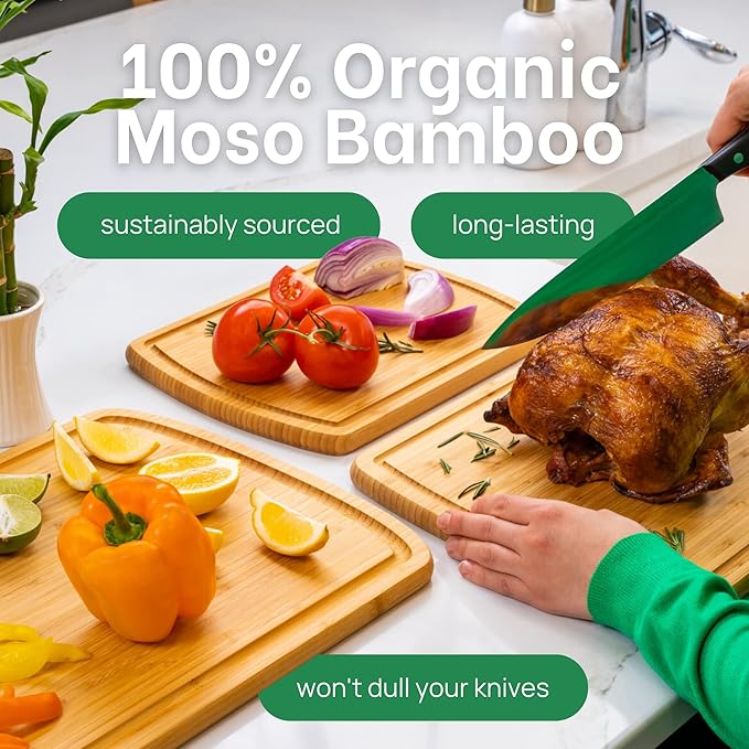 Greener Chef Luxury Wood Cutting Board 3-Piece Set with Vertical Grain Strength Technology - Extra Large Bamboo Cutting Boards for Kitchen with Deep Juice Grooves for Chopping - Lifetime Replacements - Image 2