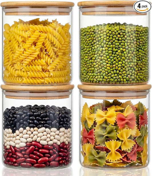 HomArtist 21oz - 4 Pack Glass Jars with Bamboo Lids, Glass Food Storage Containers with Airtight Lids, Air Tight Pantry Storage Containers for Coffee, Sugar, Spice, Meal Prep Jars for Salad & Fruit by HomArtist