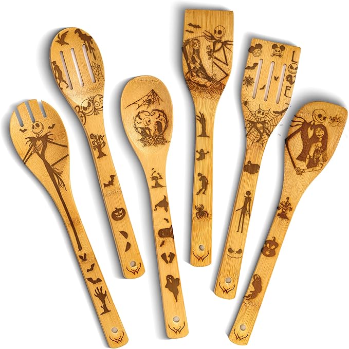 Nightmare Wooden Spoons for Cooking Before Christmas - Wooden Utensil Set with Spatulas & Spoons, Heat-Resistant, Eco-Friendly Kitchen Utensils for Non-Stick Cookware by WOODLANDSUSA