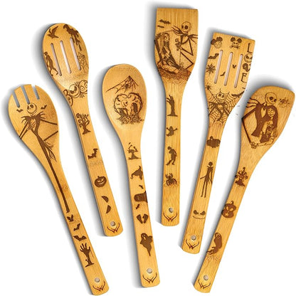 Nightmare Wooden Spoons for Cooking Before Christmas - Wooden Utensil Set with Spatulas & Spoons, Heat-Resistant, Eco-Friendly Kitchen Utensils for Non-Stick Cookware by WOODLANDSUSA