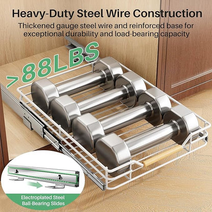 Pull out Cabinet Organizer, 18"W X 21"D, Heavy Duty Smooth Sliding Under Cabinet Shelves for Pots and Pans, Full-Extension Roll out Drawers, Slide out Organization for Home Kitchen Pantry, White - Image 6