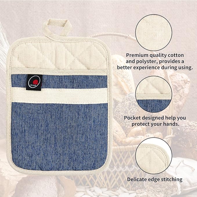 Oven Mitts and PotHolders Sets, 4 Pcs Kitchen Oven Glove High Heat Resistant 400°F Pot Holders for Kitchen, Non-Slip Neoprene Oven Mitts are Suitable for Cooking, Baking (Blue) - Image 4