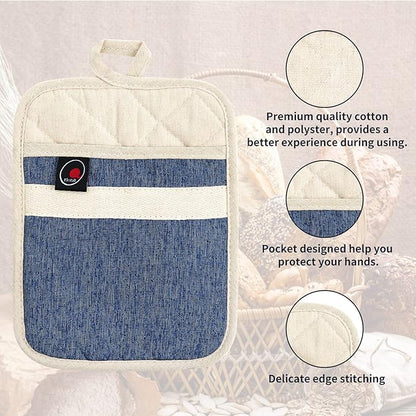 Oven Mitts and PotHolders Sets, 4 Pcs Kitchen Oven Glove High Heat Resistant 400°F Pot Holders for Kitchen, Non-Slip Neoprene Oven Mitts are Suitable for Cooking, Baking (Blue) - Image 4