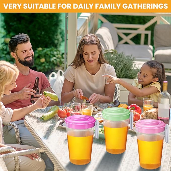 Honeydak 6 Pcs 70 Oz Round Clear Plastic Pitcher with Lid & Handle for Water Iced Tea Beverages (6 Packs Assorted Color) Jarras Para Aguas Frescas Plastic Pitcher for Easy Pouring - Image 5
