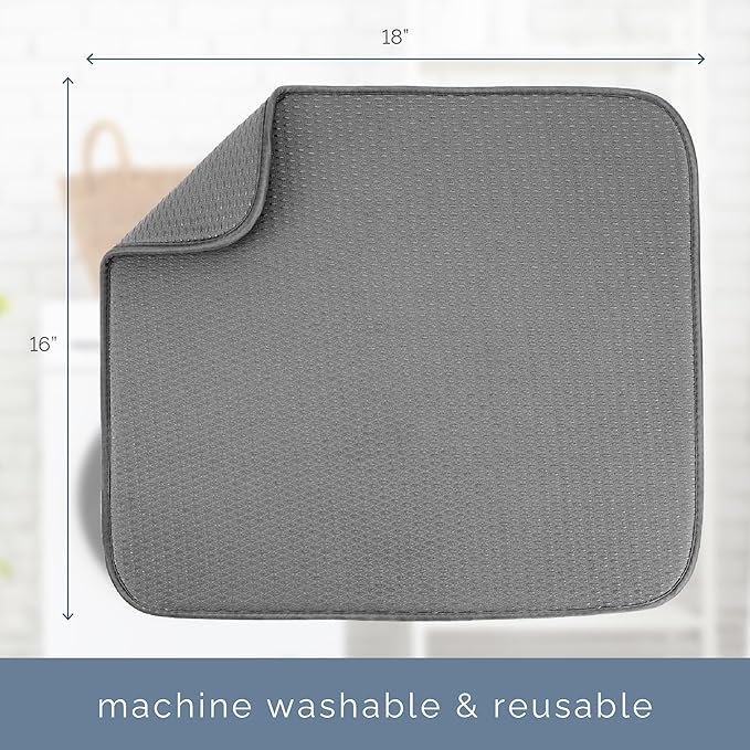 S&T INC. Dish Drying Mat, 16” x 18”, Absorbent Microfiber Kitchen Counter Mat, Drying Pad for Dishes, Utensils, Pots and Pans, Large, Diamond Texture, Grey - Image 7