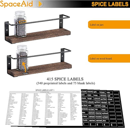 SpaceAid Spice Rack Organizer for Cabinet Door or Wall Mount (4 Pack) with 415 Spice Labels - Wood Hanging Seasoning Shelf for Cupboard Pantry or over the Stove - Image 5