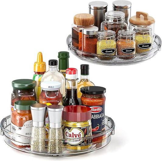 LAMU 2 Pack Lazy Susan Turntable Organizer for Cabinet, 10.6'' 9.25'' Condiment Organizer for Refrigerator, Kitchen Pantry, Medicine Cabinet Organizer, Spices Rack Organization, Bathroom, Grey by YourHome-OrganizationHelper