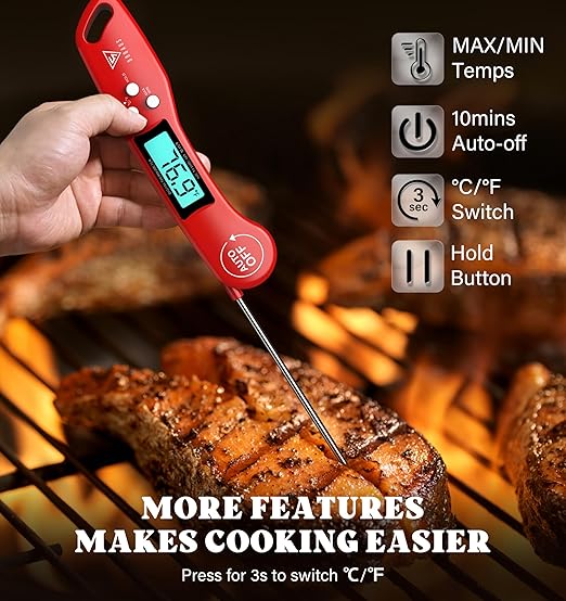 DOQAUS Digital Meat Thermometer, Instant Read Food Thermometer for Cooking with Backlit & Auto-Rotating Display, 4.6” Probe for Grilling, Baking, and Perfect BBQ - Image 6