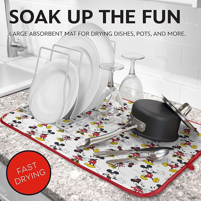 Disney Dish Drying Mats for Kitchen Counter (2 Pack) – 16" x 18" Absorbent Kitchen Drying Mats for Dishes – Mickey & Minnie, Winnie the Pooh, & Stitch Dish Mats - Image 2