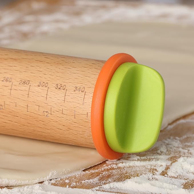 BAMBOO LAND- Adjustable Rolling Pin with Thickness Rings for Baking, 13.8", 4 Colorful Thickness Rings (2-10 mm or 1/16"-3/8"), Wood Rolling Pins for Baking, Bread, Pizza Doughs - Image 7