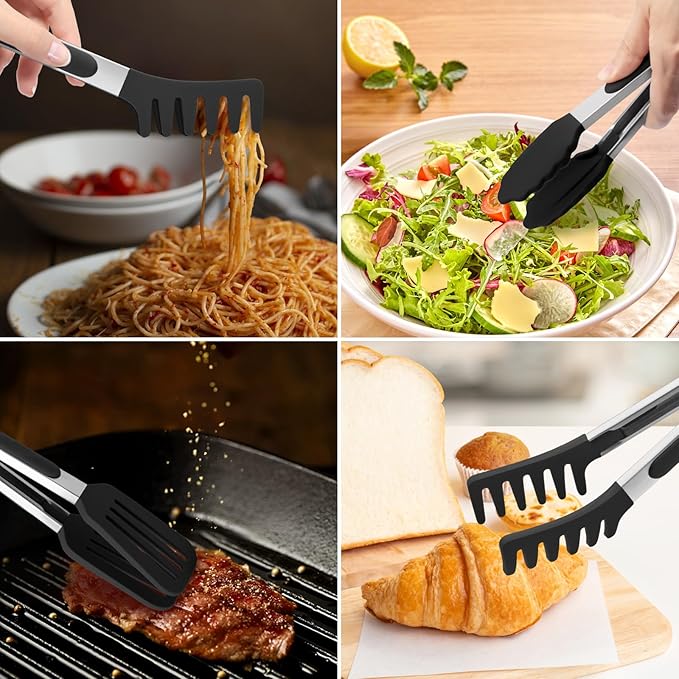 3 Pack Silicone Tongs for Cooking,Maywe Tanso 9 Inch Cooking Kitchen Tongs with Silicone Tips,Nonstick Stainless Steel Tongs for Steak Pie Pizza Pasta Spaghetti Salad BBQ Buffet - Image 6