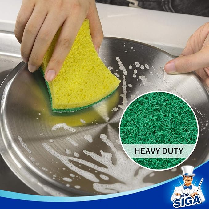 MR.SIGA Heavy Duty Cellulose Scrub Sponge, Dual-Sided Dishwashing Sponge for Kitchen, 12 Pack - Image 3