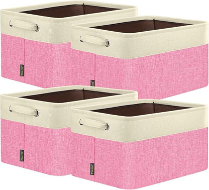 BALEINE 4 Pack Fabric Closet Storage Bins for Shelves, Linen Closet Organizers and Storage, Decorative Baskets for Organizing, Shelf, Clothes, Home, Office (Pink, 15''x11''x9.5'')