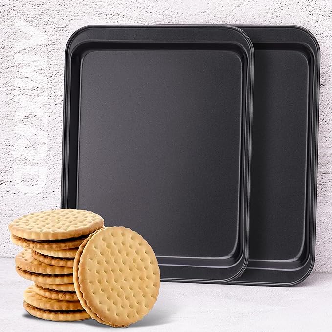Small Baking Sheets, Nonstick Baking Toaster Oven Tray Cookie Sheet, 1 or 2 Person Household, Set of 2, 9.5" X 7.1" (Inner 8.2" X 6.5")