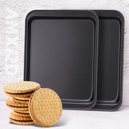 Small Baking Sheets, Nonstick Baking Toaster Oven Tray Cookie Sheet, 1 or 2 Person Household, Set of 2, 9.5" X 7.1" (Inner 8.2" X 6.5")