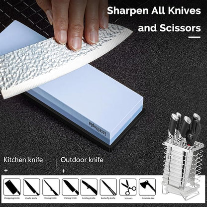 Intelitopia Complete Knife Sharpening Stone Set – Dual Grit Whetstone 400/1000 3000/8000 Knife Sharpener with Leather Strop, Flattening Stone, Bamboo Base, 3 Non-slip Rubber Bases & Angle Guide - Image 6