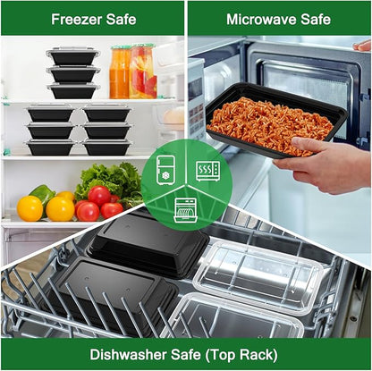 Dealusy 50 Pack (100-Piece) 28 oz Meal Prep Containers Reusable with Lids, Sturdy Leakproof & Food Safe, Microwave, Freezer, Dishwasher Safe Prep Containers, To Go Take Out Plastic Food Storage - Image 5