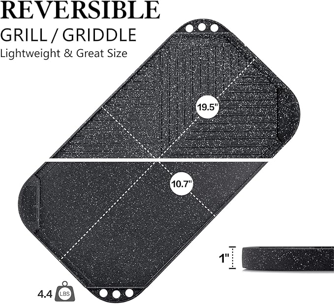 SENSARTE Nonstick Griddle Grill Pan, Pro-Grid Reversible Grill & Griddle Pan, Two Burner Cast Aluminum, Portable for Indoor Stovetop or Outdoor Camping BBQ, 19.5" x 10.7" - Image 5