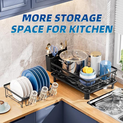 GAOKASE Dish Drying Rack, Stainless Steel-Dish Rack, Dish Racks for Kitchen Counter, Kitchen Dish Drainers with Removable Utensil Holder,New Drain Outlet,Plate Rack and Drainboard (Black 3) - Image 6
