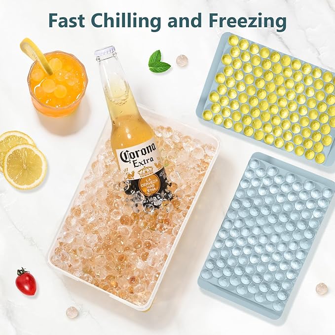 WIBIMEN Mini Ice Cube Trays, Small Tiny Round Pebble Crushed Nugget Ice Trays for Freezer with Lid - Chilling Drinks Coffee Juice(4 Pack/0.55In - Blue) - Image 3
