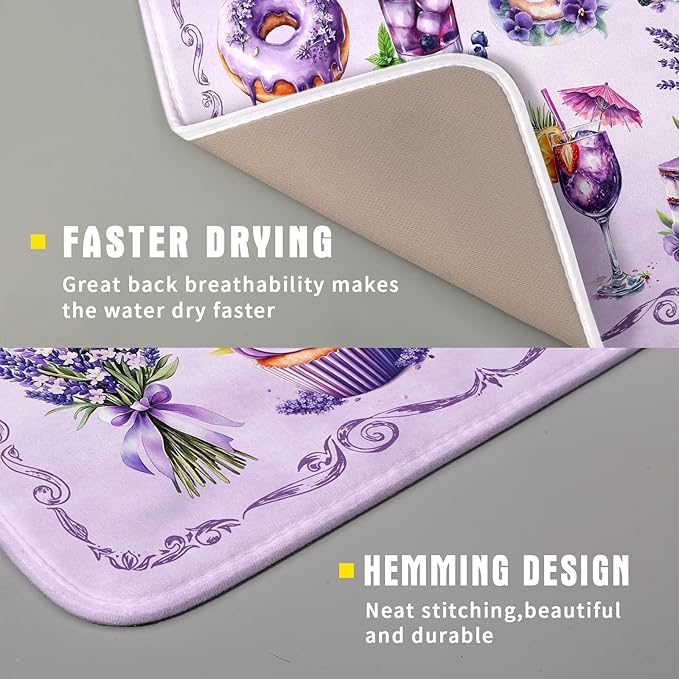 Purple Dish Drying Mats for Kitchen Counter Washable Drying Pad Absorbent Coffee Mat - Delicious Afternoon Tea - Image 3